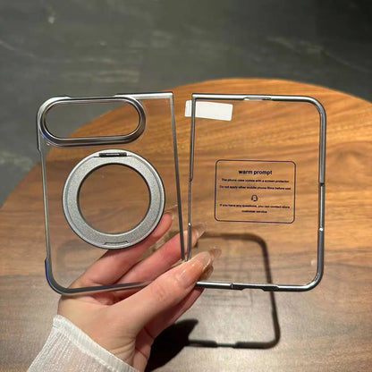 For iPhone Duo Case for Magsafe 360 Rotate Bracket Case for iPhone Duo Fold Transparent Plating Bulit-in Screen Protector Cover