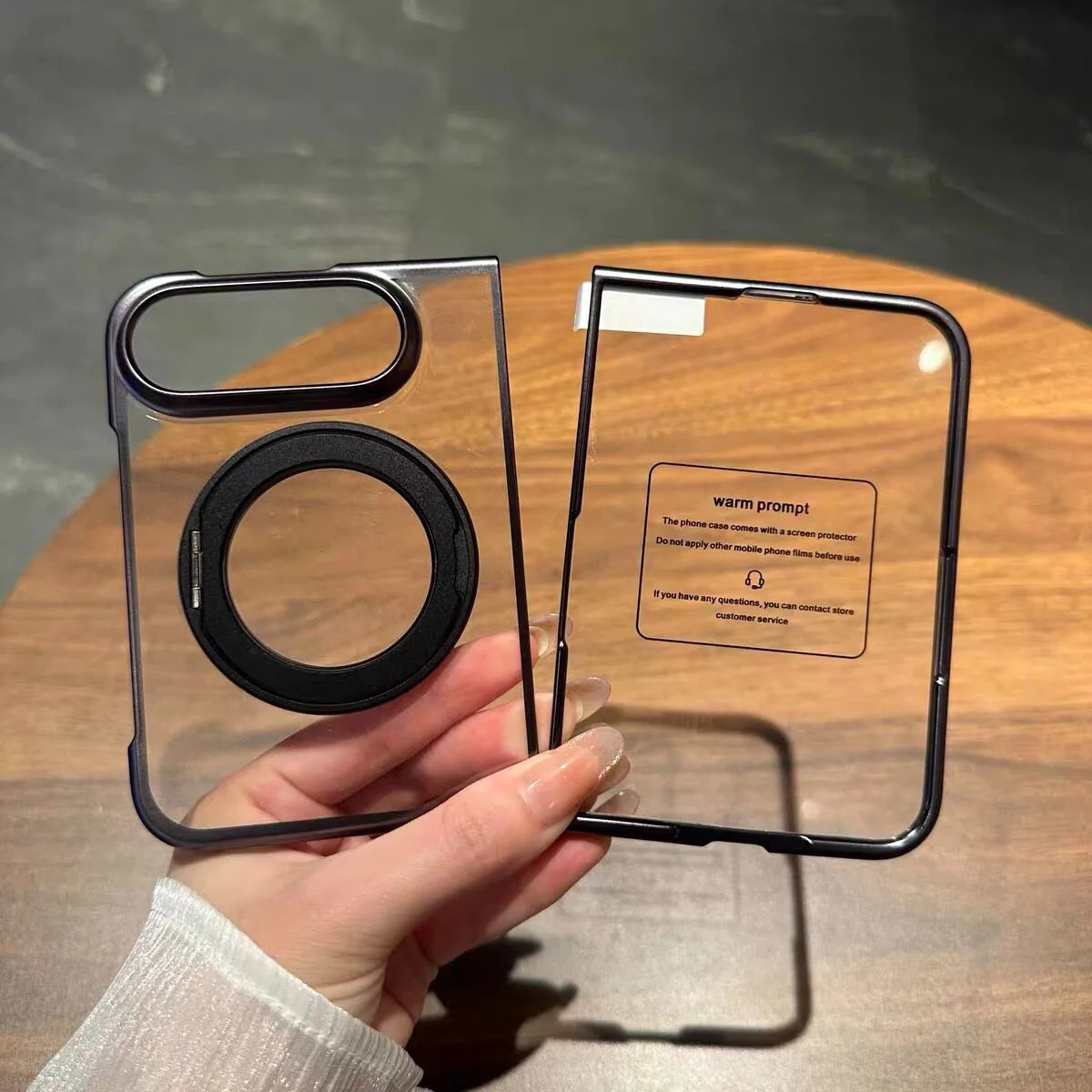For iPhone Duo Case for Magsafe 360 Rotate Bracket Case for iPhone Duo Fold Transparent Plating Bulit-in Screen Protector Cover