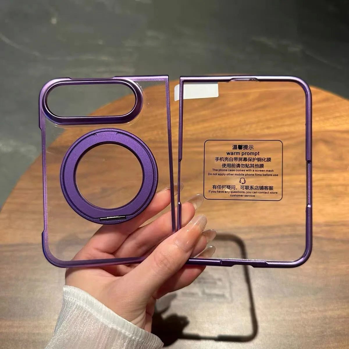 For iPhone Duo Case for Magsafe 360 Rotate Bracket Case for iPhone Duo Fold Transparent Plating Bulit-in Screen Protector Cover